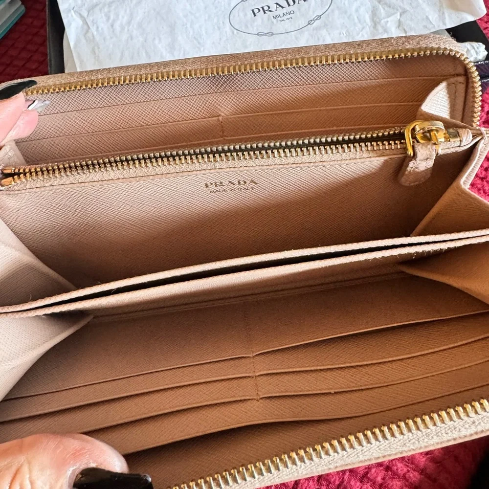 Prada Saffiano Leather Beige/Tan Large Zip Around Wallet w/Original Box - Picture 7 of 10